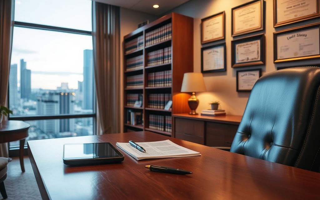 A Well-Lit Law Office Interior, With A Large Wooden Desk And A Comfortable Leather Chair In The Foreground. On The Desk, A Stack Of Legal Documents, A Pen, And A Digital Tablet. In The Middle Ground, A Bookshelf Filled With Law Books, And A Large Window Overlooking A Bustling City Skyline In The Background. The Lighting Is Warm And Inviting, Creating A Professional Yet Approachable Atmosphere. The Walls Are Adorned With Framed Legal Certificates And Awards, Conveying A Sense Of Expertise And Trust. The Overall Scene Suggests The Benefits Of A Free Legal Consultation With An Experienced Landlord-Tenant Lawyer. A Well-Lit Law Office Interior, With A Large Wooden Desk And A Comfortable Leather Chair In The Foreground. On The Desk, A Stack Of Legal Documents, A Pen, And A Digital Tablet. In The Middle Ground, A Bookshelf Filled With Law Books, And A Large Window Overlooking A Bustling City Skyline In The Background. The Lighting Is Warm And Inviting, Creating A Professional Yet Approachable Atmosphere. The Walls Are Adorned With Framed Legal Certificates And Awards, Conveying A Sense Of Expertise And Trust. The Overall Scene Suggests The Benefits Of A Free Legal Consultation With An Experienced Landlord-Tenant Lawyer.